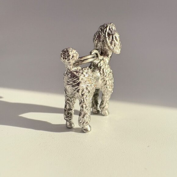 VTG Sterling Silver 925 Poodle Red Eyes Dog Textured Pendant Size 0.75" Length - Picture 4 of 9